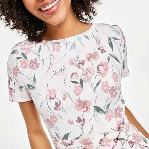 Calvin Klein Women's Short Sleeve Ruffle Hem Tie Belted Dress Pink Size 10 - Picture 10 of 11